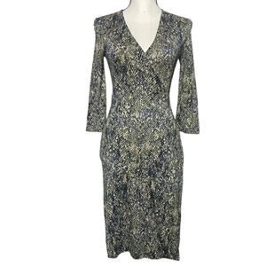 Diane Von Furstenberg "Julian" 100% Silk Green Blue Snakeskin Wrap Dress Size 2